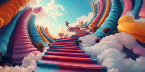 Sticker - Stairway to Heaven in a Whimsical Candy-Colored Landscape