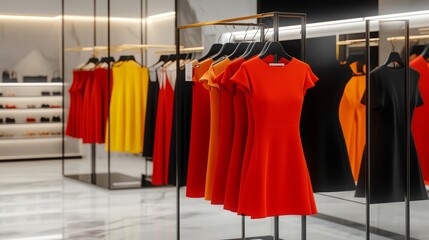 Red Dresses on Hangers in Retail Store