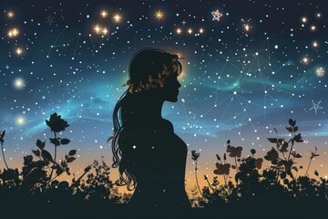 Wall Mural - Silhouette of Woman Under the Starry Night