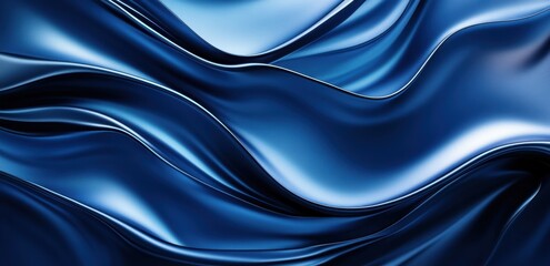 Poster - Abstract blue background with smooth waves and curves Generative AI