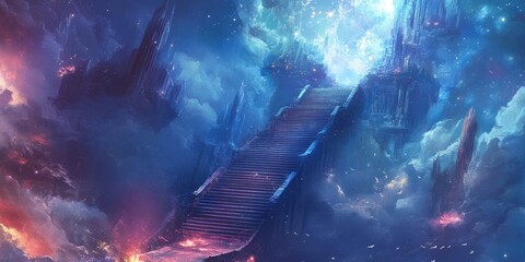 Poster - Stairway to the Celestial City Amidst Cosmic Clouds