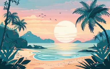 Wall Mural - Tropical Sunset Beach Scene