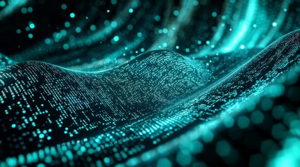 Fototapete - Abstract wave of digital data points in a fluid form. Depicts coding and programming concepts.