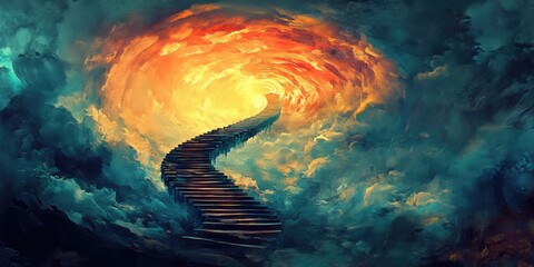 Sticker - Stairway Leading to a Glowing Portal in the Clouds