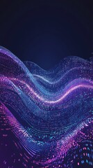 Aufkleber - Flowing wave of digital data in blue and purple hues with high-tech symbols. Data flow and futuristic technology concept.