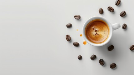 Wall Mural - Espresso Coffee Cup with Coffee Beans on White Background