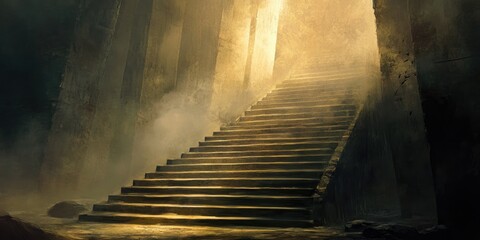 Poster - Stone Steps Leading to a Glowing Light Source