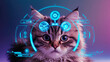 © Aliaksandra - A futuristic cat with blue holographic interface elements surrounding its face, creating a high-tech and cybernetic visual effect