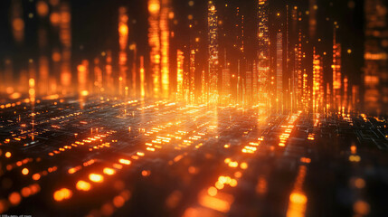 Poster - A vibrant and futuristic abstract image showing data points and stock market trading charts with glowing colors