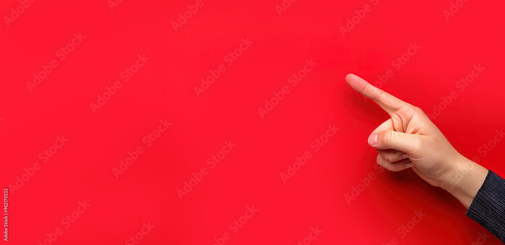 Direction Hand Red Hand pointing to the right on a bright red background. A simple yet ...