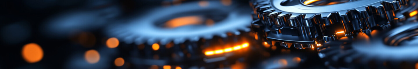 Poster - Futuristic digital gears in motion with glowing elements create captivating visual.