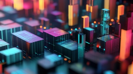 Poster - Detailed shot of a 3D stacked graph with layers of data blocks, each section in a different color, representing complex information in an easy-to-understand format.