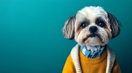 Surreal Shih Tzu in Business Casual Attire with Painted Background and Studio Lighting