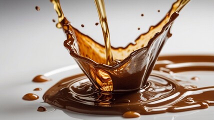 splash of coffee on a white table, in a close-up photo