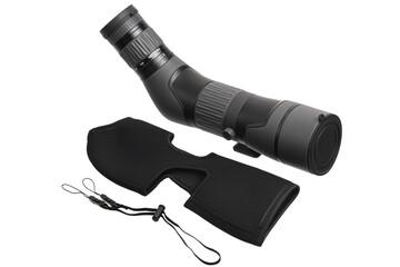 Modern spyglass. Long-range observation device. Monocular isolate on a white back