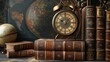 © Zhanna - An antique clock stands among vintage books, evoking a sense of history and nostalgia. The warm tones and intricate details reflect an atmosphere of timelessness, knowledge, and the passage of time.