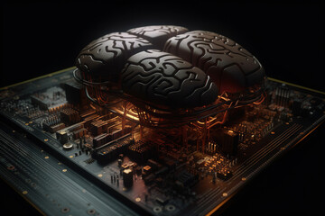 Poster - Artificial intelligence science concept with technological AI brain on the circuit board