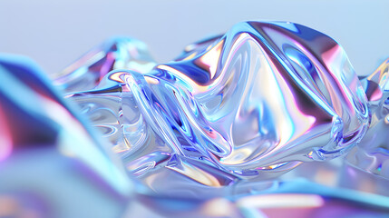 Abstract background of holographic glass waves with soft edges in blue and pink, flowing spherical liquid is a perfect element for modern design.