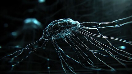 Wall Mural -   A clear picture of a jellyfish head on a dark background with minimal blur