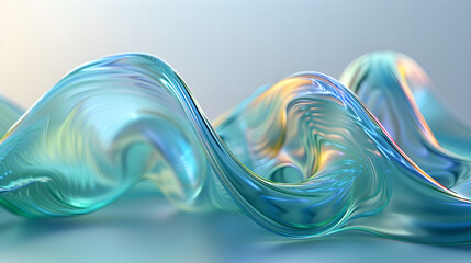 Poster - abstract background of blue and turquoise glass waves with soft edges, flowing spherical liquid is a