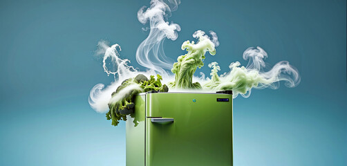 Strong odors coming out of a refrigerator in smelly clouds