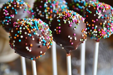 Wall Mural - Chocolate sprinkle cake pops for a sweet party treat