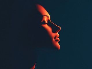 Wall Mural - dark room, single ray of light on a calm face, 3d illustration