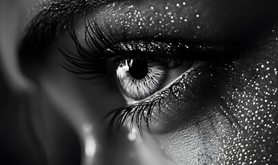 Poster - Close-up of a Woman's Eye with Glitter and Long Eyelashes