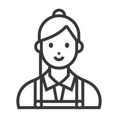 Wall Mural - Line Art Illustration of a Smiling Female Character Wearing a Collared Shirt and Overalls