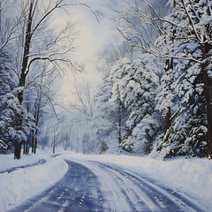 Poster - winter road in the forest