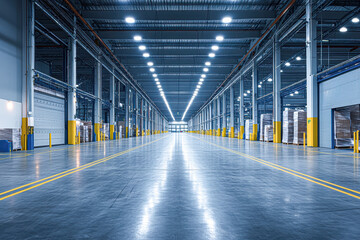 Poster - A large warehouse with a lot of empty space and a lot of light