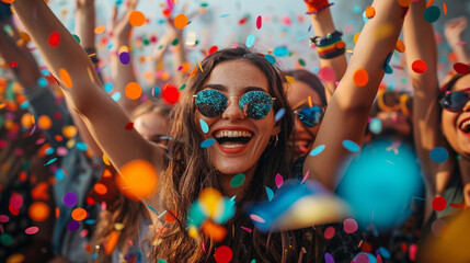 Canvas Print - A group of LGBTQ+ friends celebrating together at a Pride Parade, surrounded by colorful and joyful atmosphere