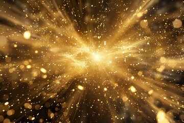 Poster - A bright yellow explosion of light and gold sparks, generative ai image