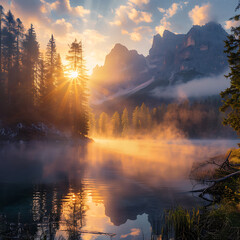 Wall Mural - sunrise in the mountains