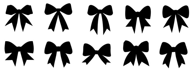 black silhouette bow set. collection bow designs in various styles and shapes, perfect for festive d
