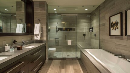 Wall Mural - Modern Bathroom with Walk-In Shower and Bathtub