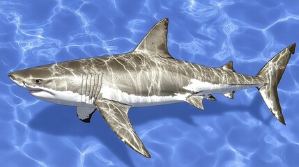 Canvas Print -   Great White Shark Swimming in Rippled Pool