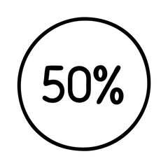 50% discount round icon, minimalist black line art design