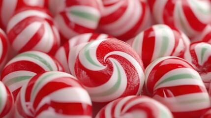 Canvas Print - A close up of a pile of candy canes in red and green, AI