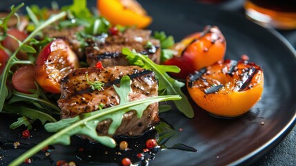 Wall Mural - A plate of grilled meat and vegetables, including grilled chicken, tomatoes