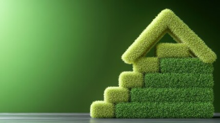 Poster - A house made of grass and a green background, AI