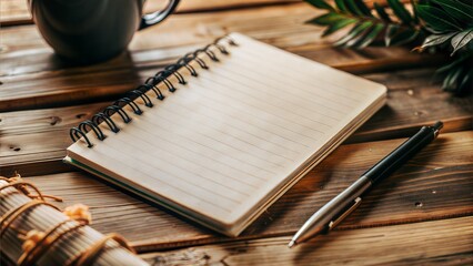 notepad on wooden table