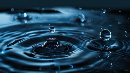 macro photography of pristine water droplets high contrast on dark background refraction effects abstract patterns