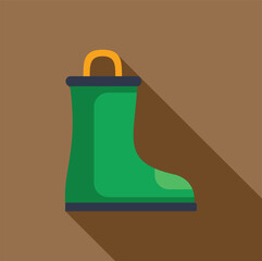 Poster - Green rubber boot standing with long shadow icon in flat style on a brown background