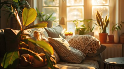 Poster - Cozy Home Setting with Zamioculcas and Sunlight Photograph