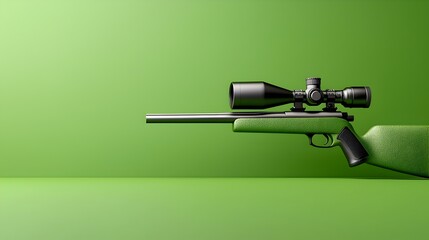 Sniper rifle with scope ready for precision shot on light green background