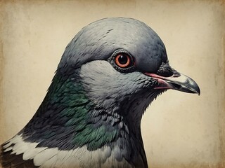 Wall Mural - Pigeon depicted in a hand-drawn vintage engraving style.