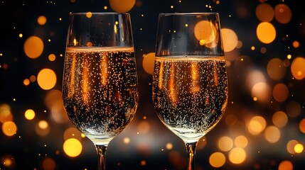 Two Glasses of Champagne with Bokeh Lights