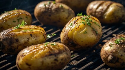 Wall Mural - Potatoes cooked on the grill until they achieve a perfect texture.