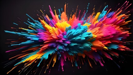 Neon chromatic explosion: a bright rainbow paint color powder explosion vector on a black backdrop that is portrayed as an explosion using neon chromatic colors
